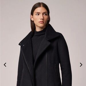 Soia & Kyo Woll Blend Pea Coat / Moto Side zipper Mockneck in Black size Largo